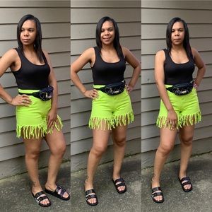 Green Fringed Shorts